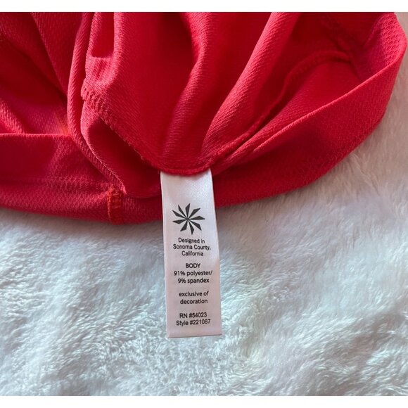 Athleta Womens Red Short Sleeve Ruched Hooded Tunic Top Large Lightweight Active - Picture 9 of 11